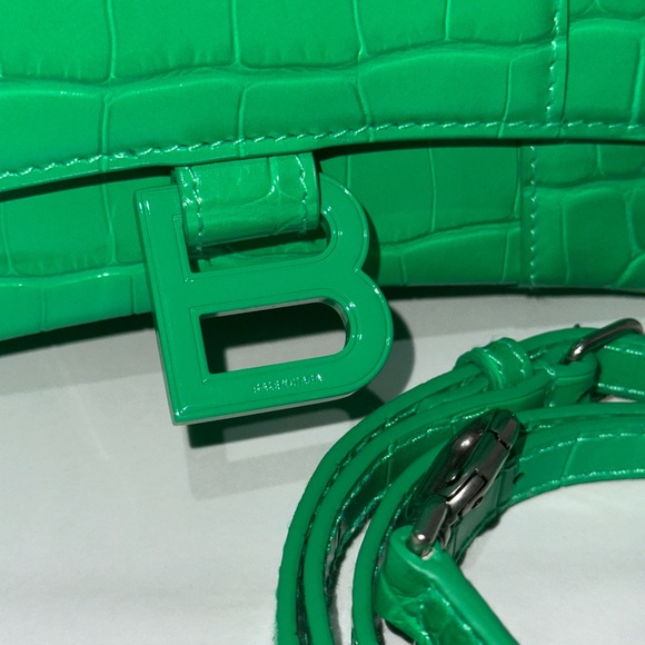 Balenciaga Emerald Green Embossed Leather Hourglass XS Top Handle Bag - Picture 5 of 9